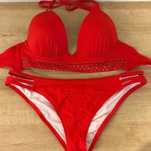 LIKE NEW Shade & Shore Red Bikini Underwire L 34C